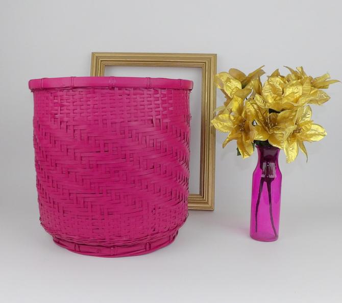 Hamper Basket Wicker Large Magenta Pink Vintage Storage Bin Bathroom Counter Decor Office Trash Can Laundry Hamper Bin Girls Bedroom Hot By