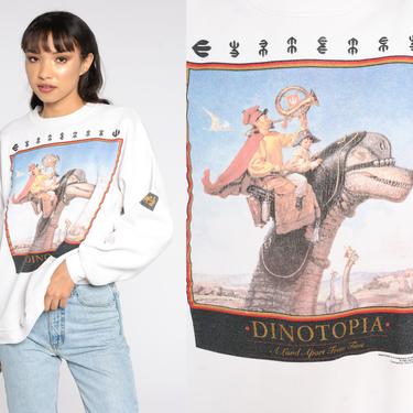 Dinosaur Sweatshirt Dinotopia Shirt 90s Dinosaur Land Shirt Graphic 1990s Vintage Women Novelty Print Extra Large xl 