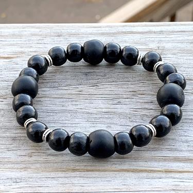Unisex Bracelet or Anklet- Black Ghana Glass w\/ Silver