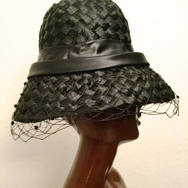 Breakfast at Tiffany's Hat, Vintage Straw Cloche Hat 