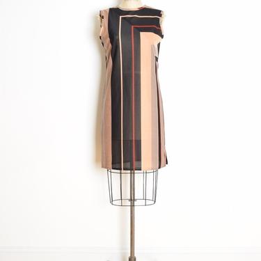 vintage 70s dress neutral mod stripe geometric color block print futuristic M semi sheer space age dress clothing 