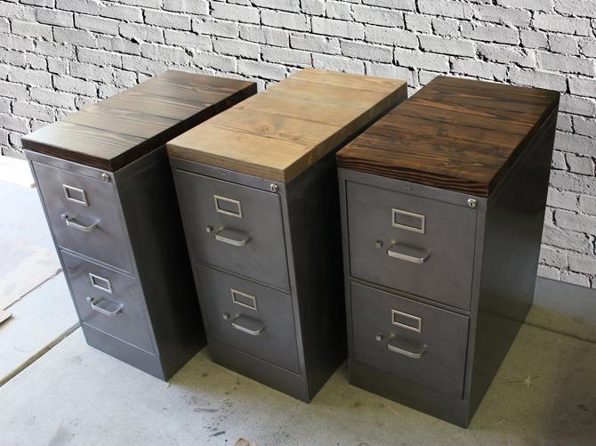 Refinished 2 Drawer Letter Size Metal Filing Cabinet W Wood Top