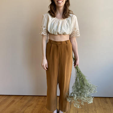 Tobacco Tapered Silk Trousers 