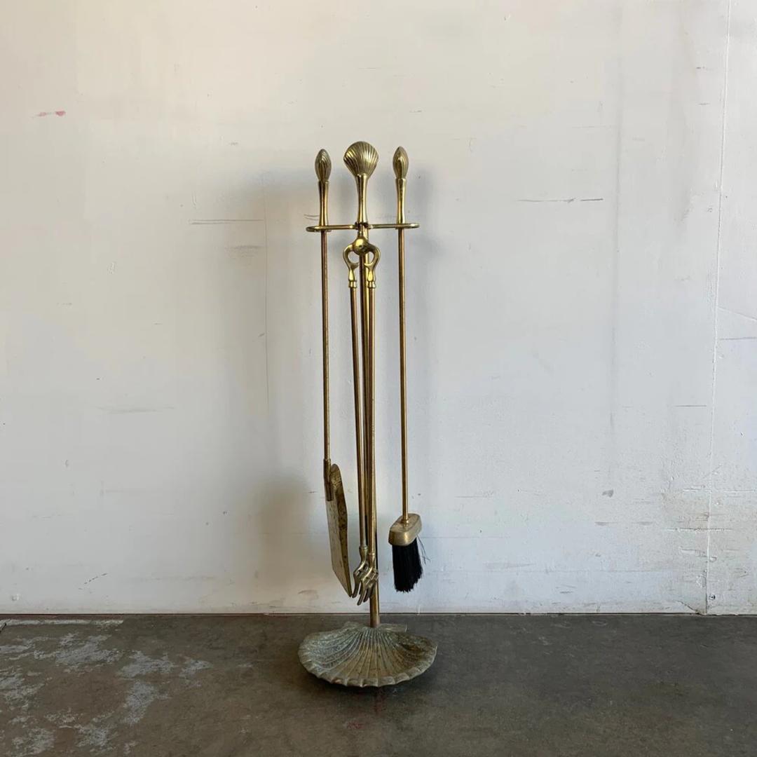 1980s brass shell fireplace tool set Vintage On Point Los Angeles, CA