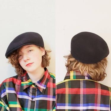 Vintage Original Kangol Carrimac Seamless Black Cap 100% Wool Made in Great Britain XL /  Newsboy Beret Style Hat UK British/ S M 