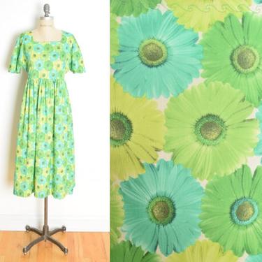 vintage 90s dress green daisy floral photo print long maxi babydoll grunge L clothing 