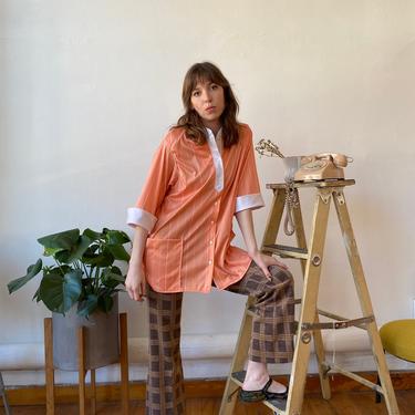 70s Peachy Striped Button down Tunic 
