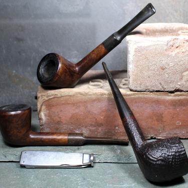 Ehrlich Algerian Briar Pipes with Redonian Pipe Cleaning Tool - Set of Three Vintage Pipes with Pipe Cleaning Tool 
