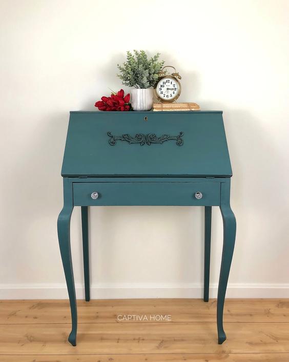 Vintage Secretary Desk With Drop Down Writing Area Cubbies