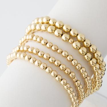 14k Gold Filled Dainty Ball Bracelet, Gold Ball Beaded Bracelet, 4mm Silver Stretch Bracelet, Delicate Layering Bracelet, Gift for Her 