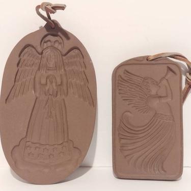 Vintage Hartstone for Smithsonian Stoneware Cookie Molds Christmas Angels Craft Molds USA Lot of 2 Rare 8&quot; 