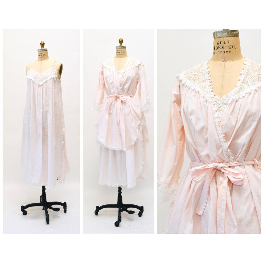 70s 80s Vintage Christian Dior Cotton Nightgown Peignoir