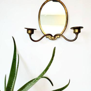Vintage Brass Wall Sconce with Mirror 