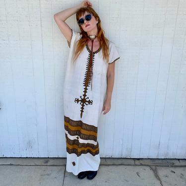 Vintage Ethnic Kaftan Dress Embroidered Caftan Maxi Dress 70s Clothing Hippie Clothes 