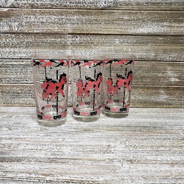 Vintage Horse Carousel Carnival Circus Cocktail Hi Ball Glasses, Clear Carousel Tumblers, Merry Go Round Ice Tea Glass, Vintage Barware 
