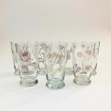 Vintage Frosted Floral Tumblers / Set of 7 