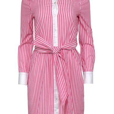 Badgley Mischka - Pink & White Striped Collared Cotton Dress Sz XS