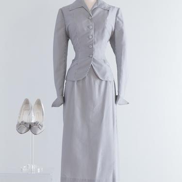 1950's Grey &amp; White Seersucker Suit With Matching Shoes / Medium