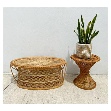 Oval Wicker Coffee Table with Storage