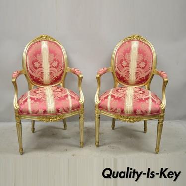 Pair of French Louis XVI Style Pink Distress Painted Oval Back