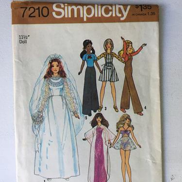 Vintage Simplicity 7210, Barbie Doll Clothing Pattern, UNCUT, Barbie Wedding Dress, Baby Doll Nightie 