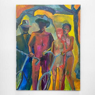 Vintage Abstract Painting Nudes Large Family 90s 