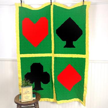 Hearts, clubs, diamonds and spades crocheted afghan - 47&amp;quot; x 60&amp;quot; 