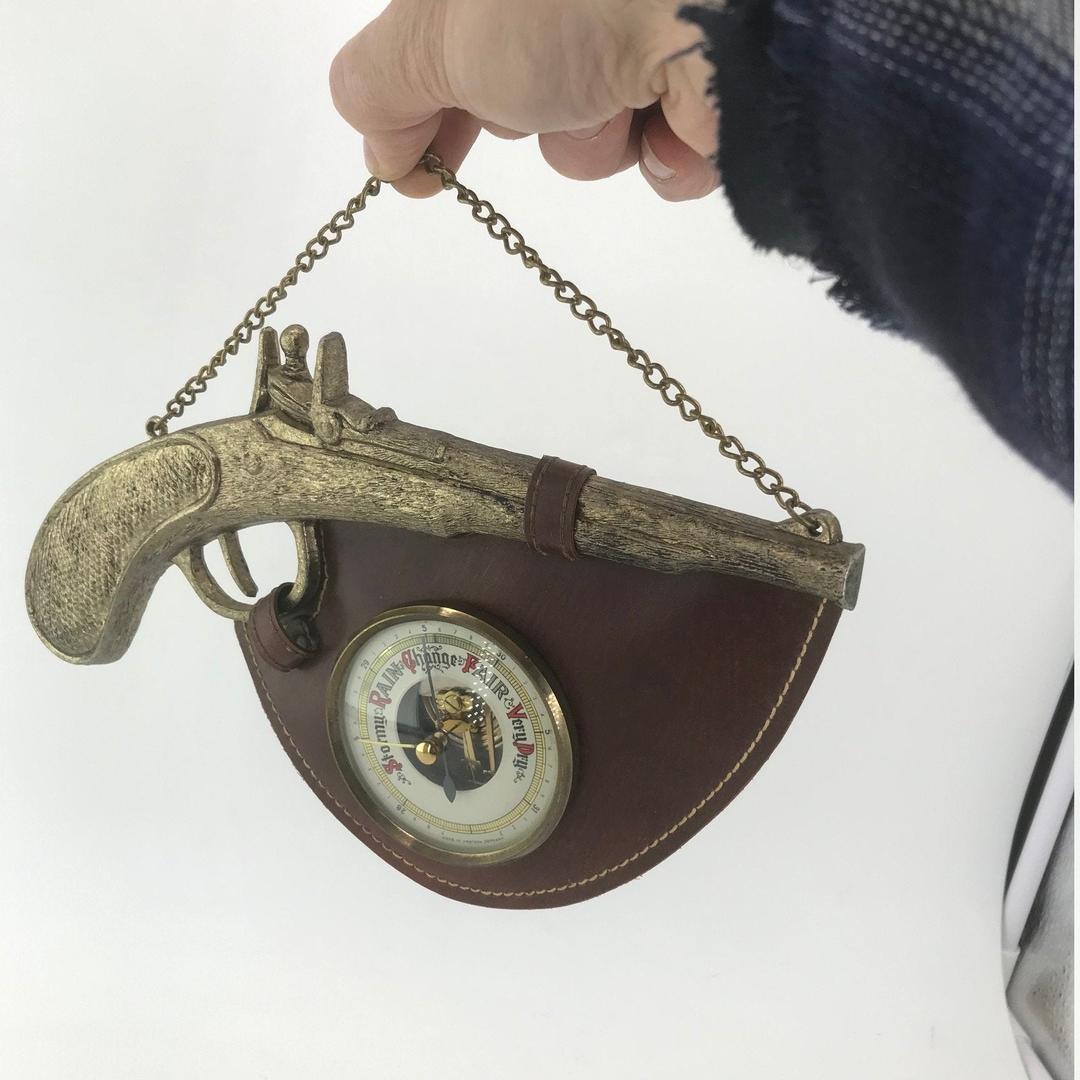 Mid-Century Colonial Revival Flint Pistol Gun Barometer Weather Station ...