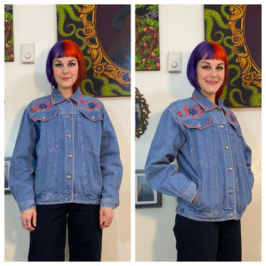 Vintage 1990’s Denim Jacket with Red Embroidery 