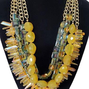 Multistrand Citrine Statement Necklace - Citrine and Iridescent Crystals and Golden Agate 
