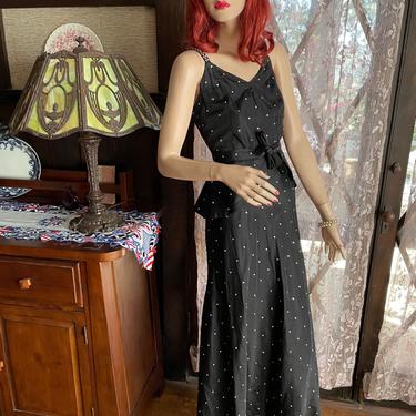 Vintage 1930s Old Hollywood Black Rhinestoned Gown - XS 
