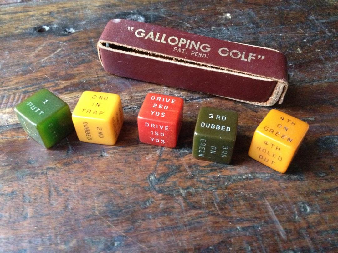 Galloping Golf Dice Game Bakelite in Leather Case Original Instruction |  Jan's Vintage Stuff | Chicago, IL