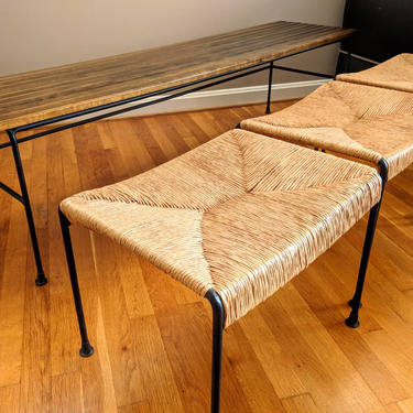 Arthur Umanoff Maple Slot Bench & Nesting Rush Stools for Raymor MID CENTURY 