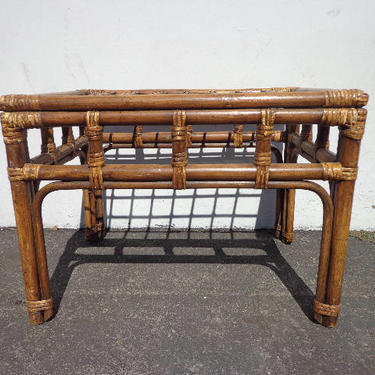 Rattan Coffee Table Bohemian Boho Chic Accent Stand Chippendale Chinese Faux Bamboo Palm Beach Chinoiserie Hollywood Regency Beachy Miami 