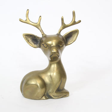 Vintage Kitsch Mid Century Brass Deer Buck Figurine 