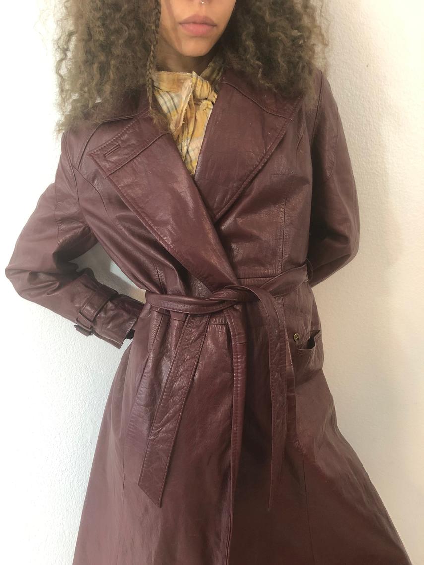 Vintage Etienne Aigner Burgundy Leather Trench Coat Vintage