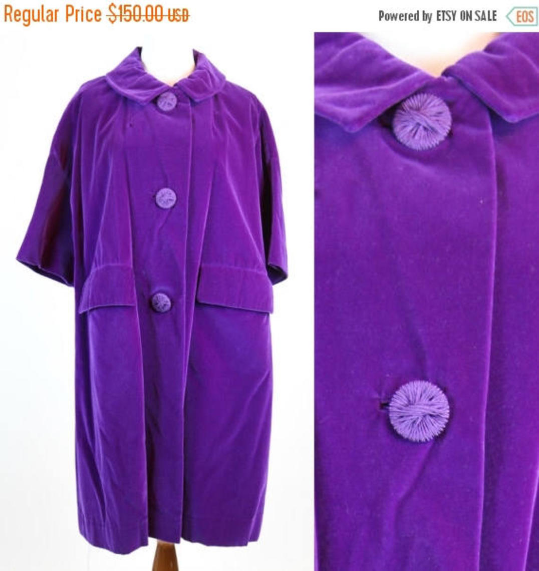 On Sale Rare Unique Vintage 1950s Velvet Dress Coat Royal Purple Swing Opera Coat Satin Lining Intricate Buttons Sz L Xl 12 14 By Walkinvintage