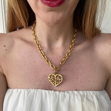 Chunky Gold Chain Heart Charm Necklace