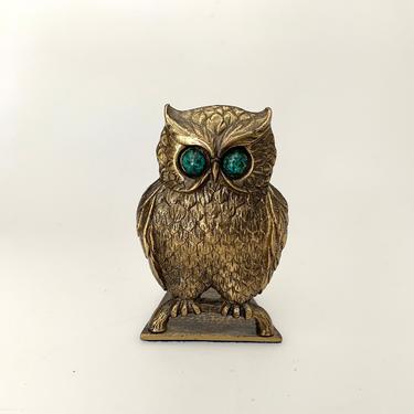 Brass Owl Bookend With Stone Eyes 