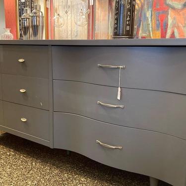 Gray painted mid century dresser. 6 drawers Bassett furniture company.  64” x 18” x 30.5”