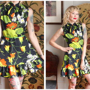 1960s Dress // Bold Floral Ruffle Dress // vintage 60s dress 
