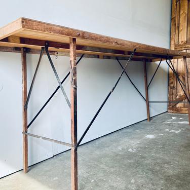 Antique Folding Wallpaper Table | Long Wood Table | Portable Table | Entryway Table | Console Table | Metal Base | Industrial 