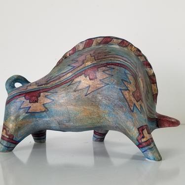Vintage Italian Gambone Style Ceramic Bull Figurine. 