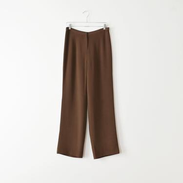 vintage brown silk pants, 90s high waisted trousers, size L 