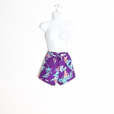 vintage 70s wrap shorts purple Hawaiian print floral high waisted aloha M clothing 