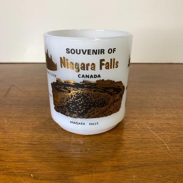 Vintage Milk Glass Coffee Mug Niagara Falls Glasbake Mid Century Modern 
