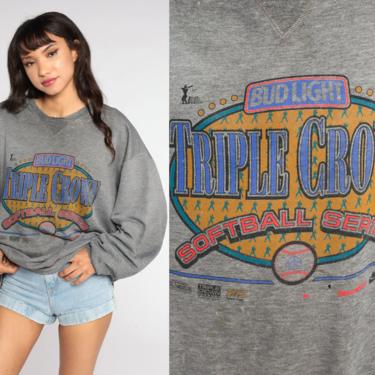 Triple Crown Softball Series Sweatshirt 90s Sweatshirt Graphic Distressed Bud Light Sports Pullover Vintage 80s Grey Men's Extra Large xl 