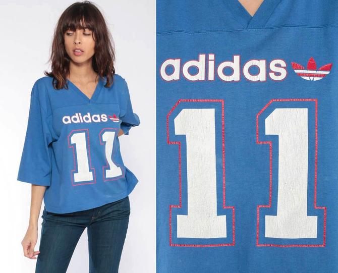 80s Adidas Shirt Football T Shirt 11 Number Shirt 80s T Shirt Usa Sports Jersey Retro Tee Blue Vintage 3 4 Sleeve V Neck Tshirt Medium By Shopexile From Shop Exile Of