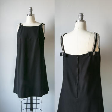 1960s Dress Black Lace Mod Shift S 