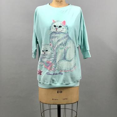1980's Pastel Kitty Cat Fitted Sweater 